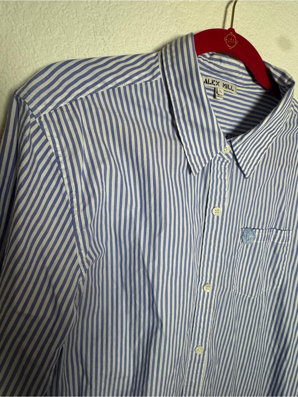 ALEX MILLS Blue and White Striped Shirt Dress size Large - Picture 9 of 11